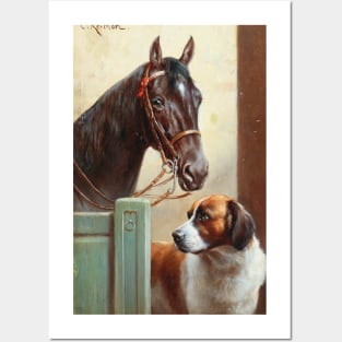 Friends, a Bay and a St Bernard in a Stable by Carl Reichert Posters and Art